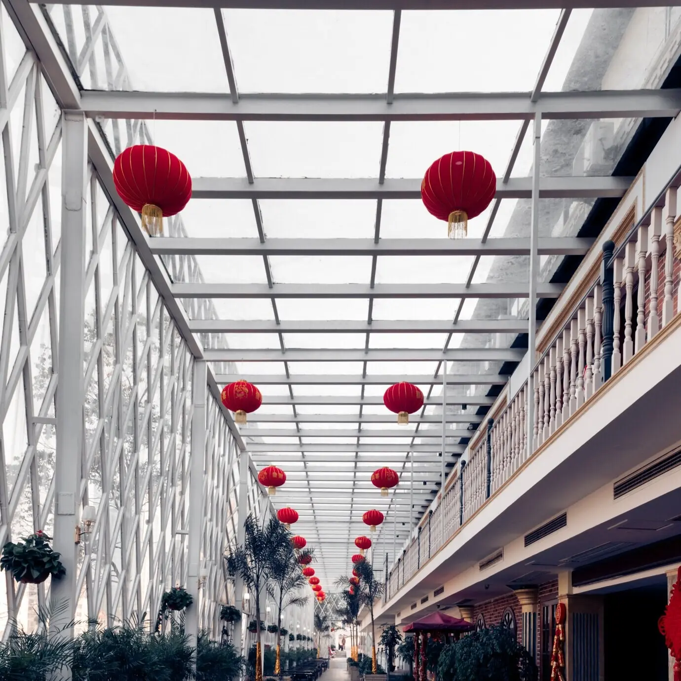 View of a building ceiling from a low angle.